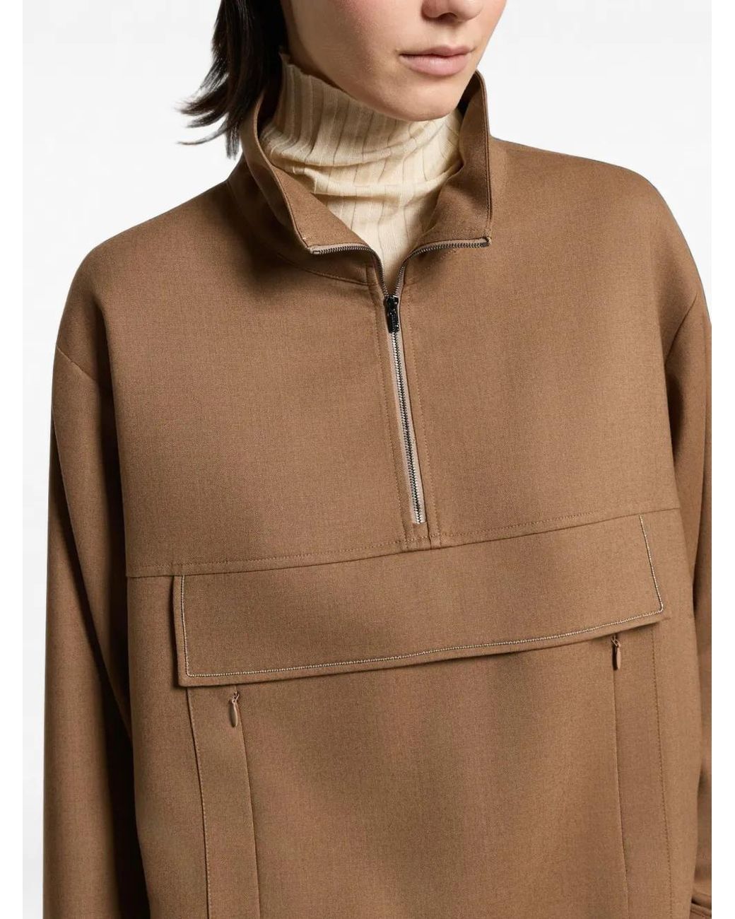 Peserico Brown Half-Zip Elasticated-Hem Jacket