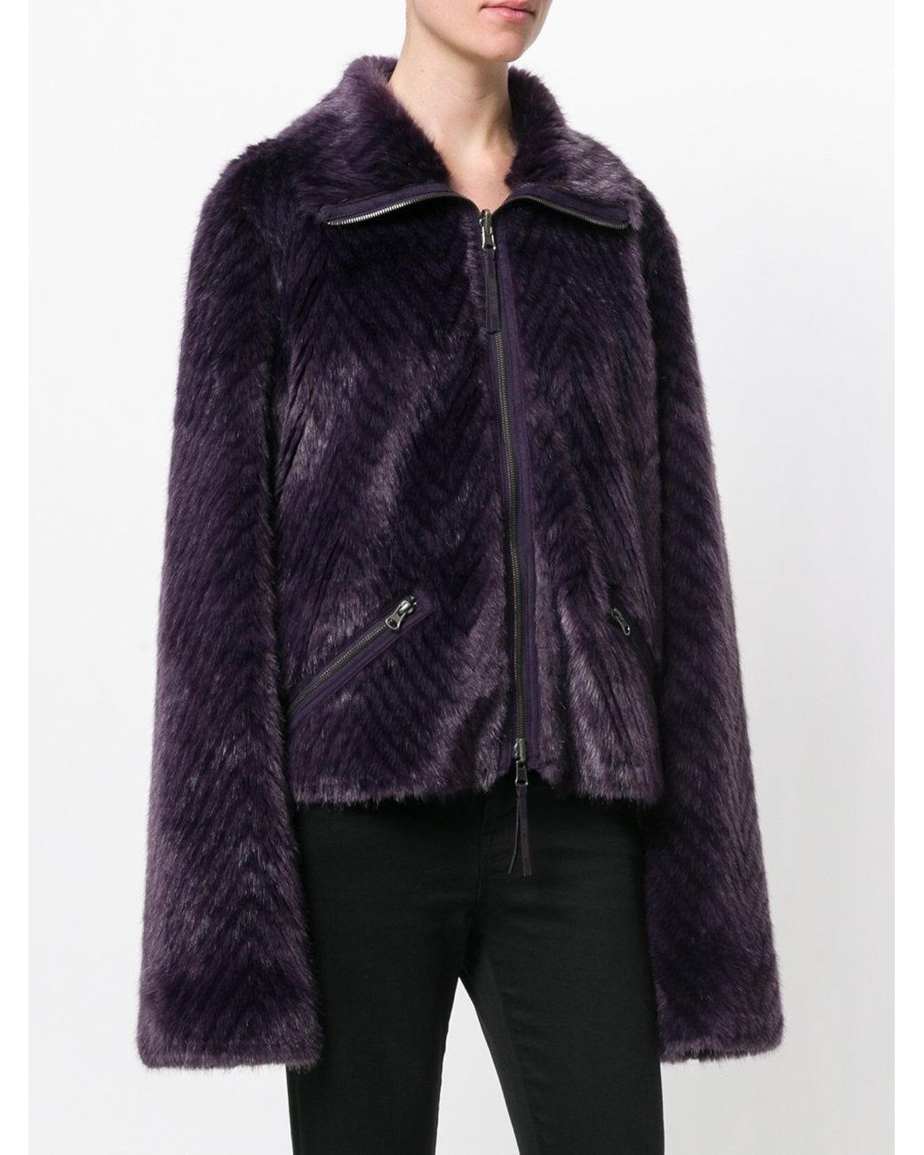 Armani Jeans Zipped Faux Fur Jacket | Lyst