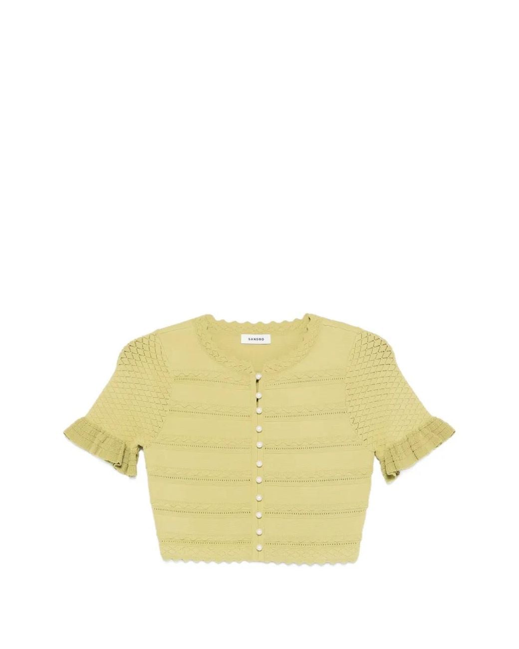 Sandro Yellow Cropped Ruffled-Sleeve Top