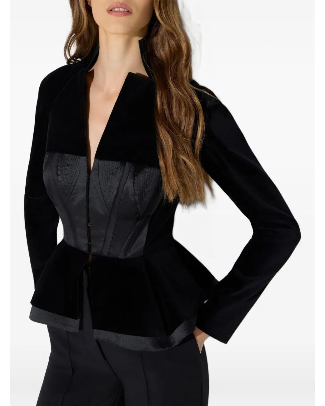 Elisabetta Franchi Black Gazar And Velvet Jacket