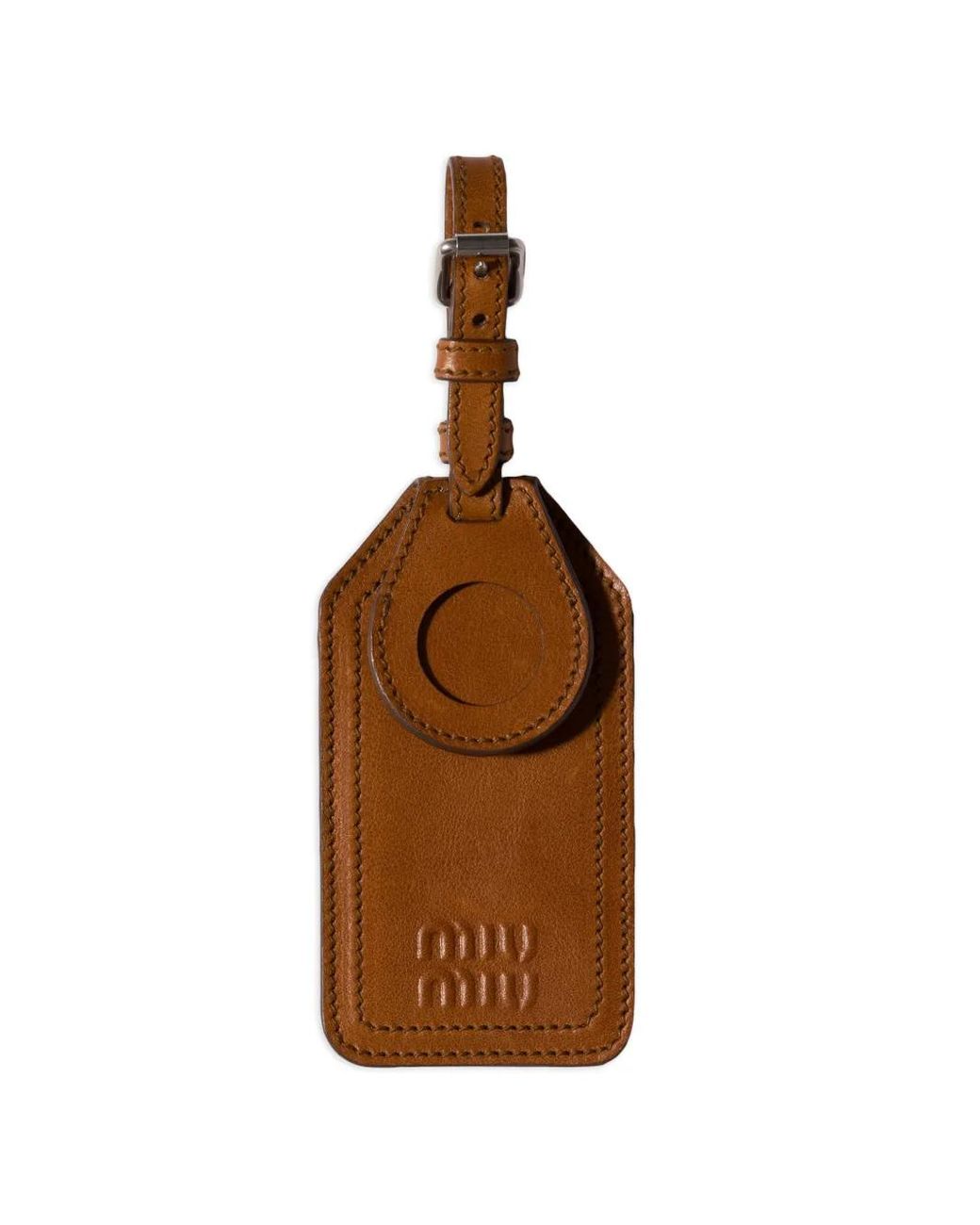 Miu Miu Brown Leather Name Tag Charm