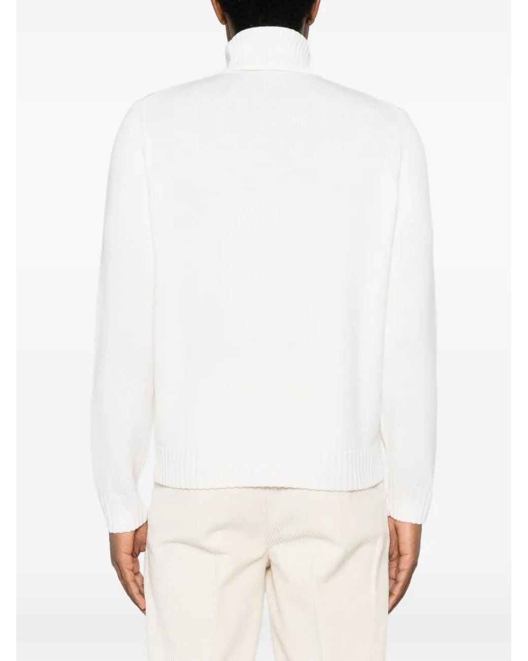 Heritage White Roll-Neck Ribbed-Trim Sweater for men