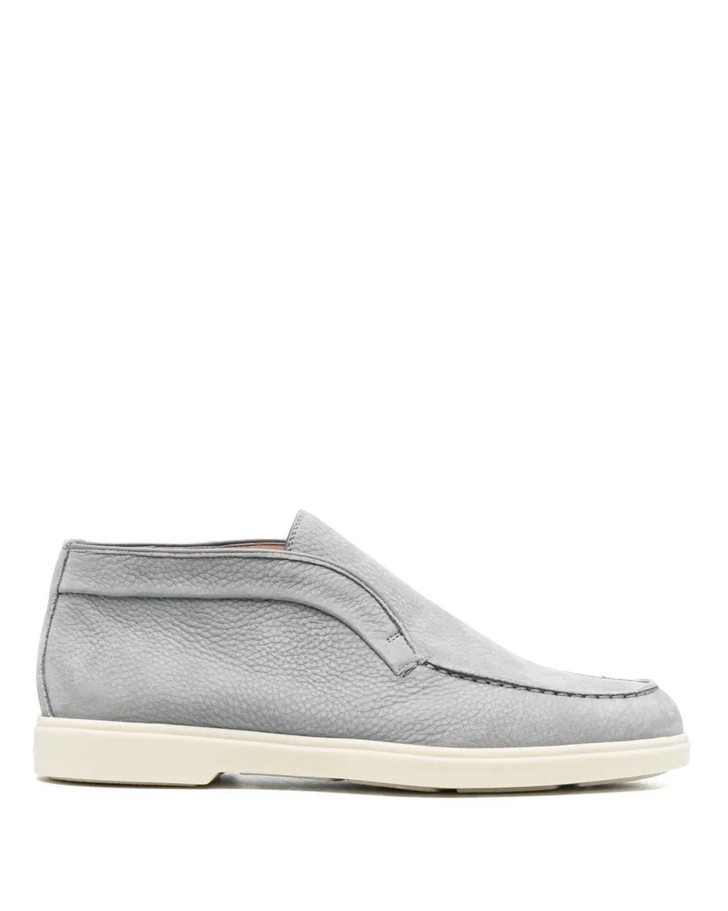 Santoni White Tonal-Stitching Leather Loafers