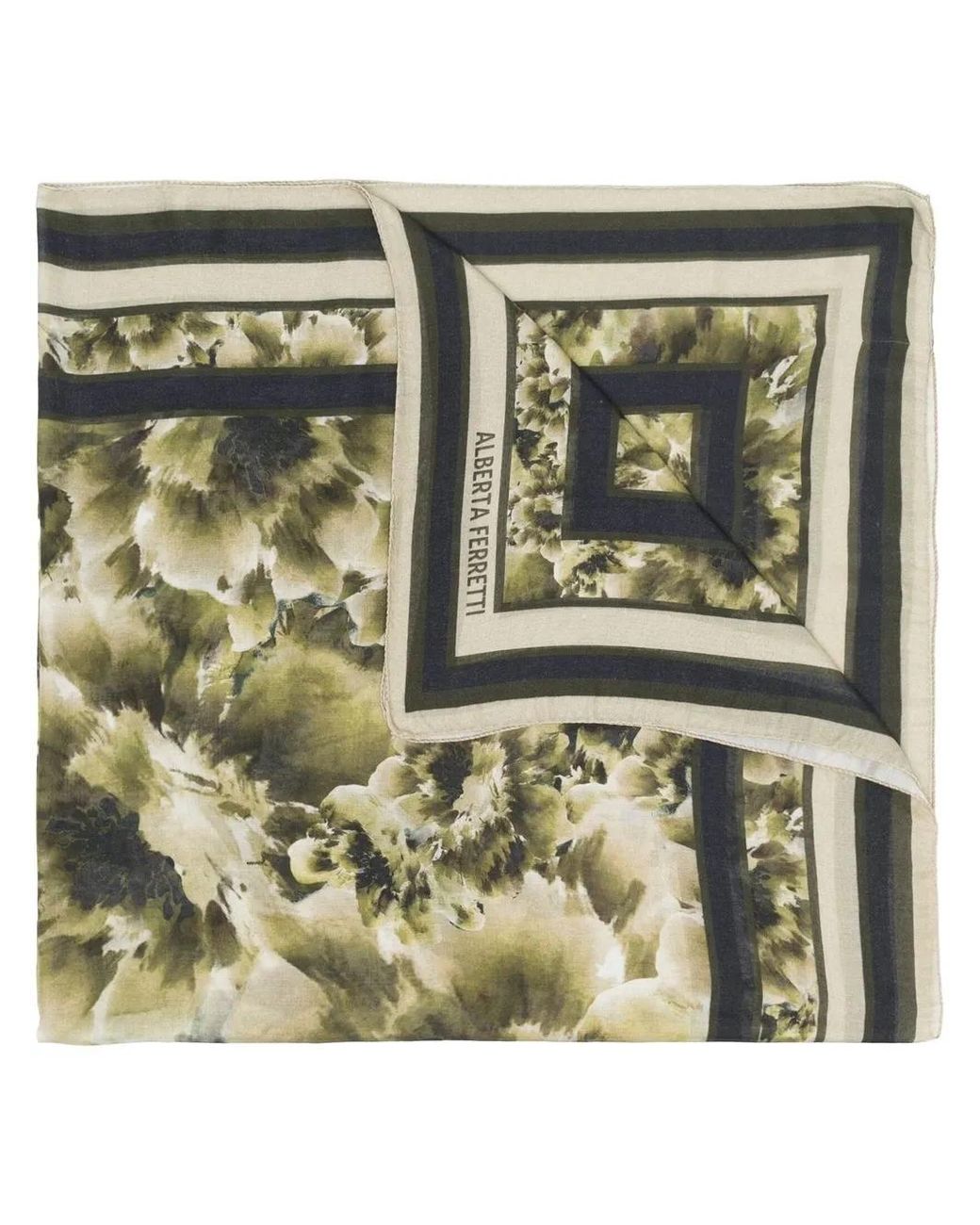 Alberta Ferretti Green Floral-Print Knitted Scarf