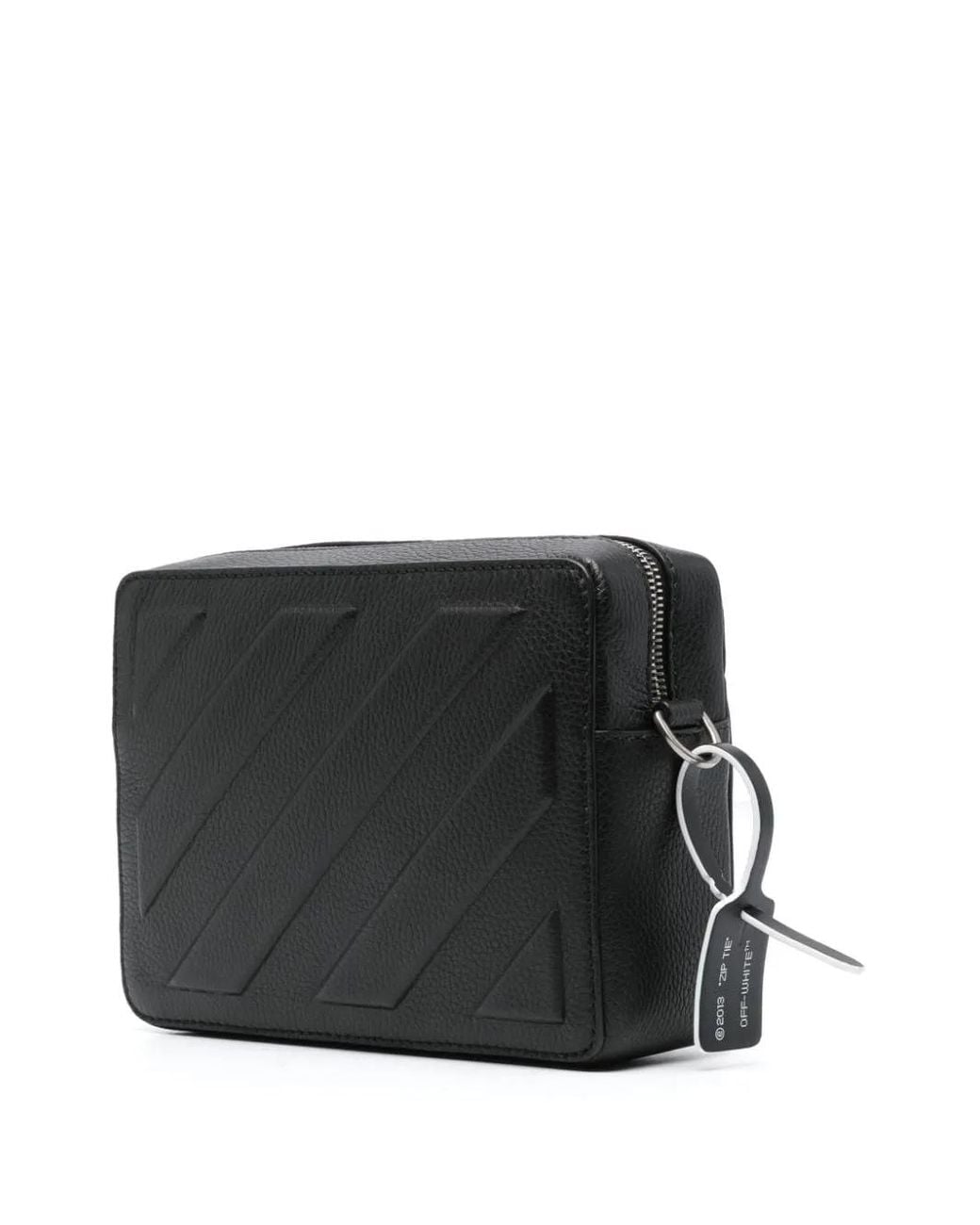 Off-White c/o Virgil Abloh Black Off- Diag-Print Leather Camera Bag for men