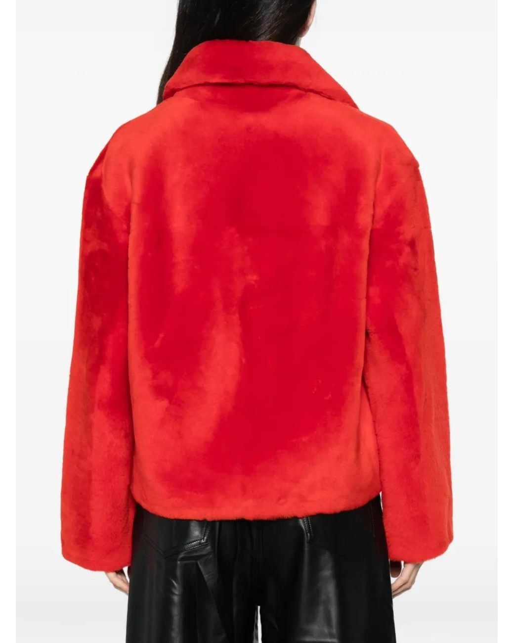 Yves Salomon Red Double-Breasted Shearling Jacket