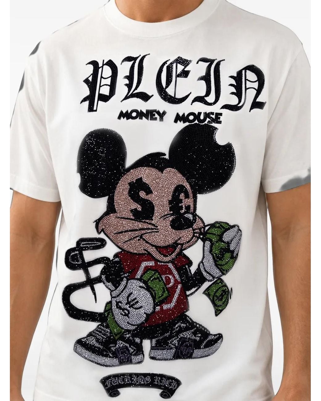 Philipp Plein White T-Shirt Money Mouse Orné De Strass for men