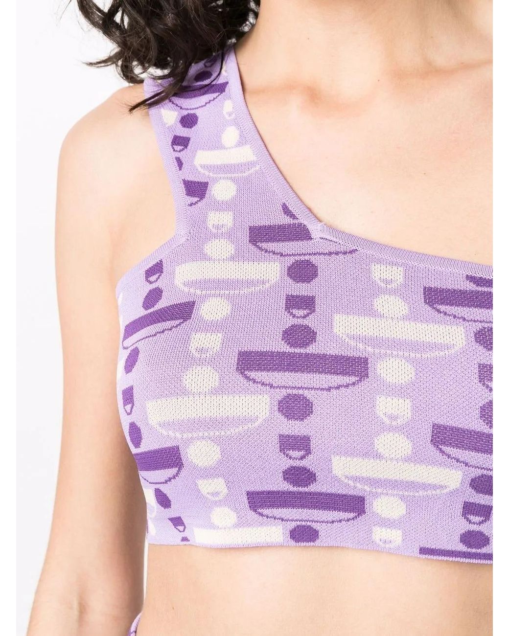 Dodo Bar Or Purple One-Shoulder Cropped Pattern Top