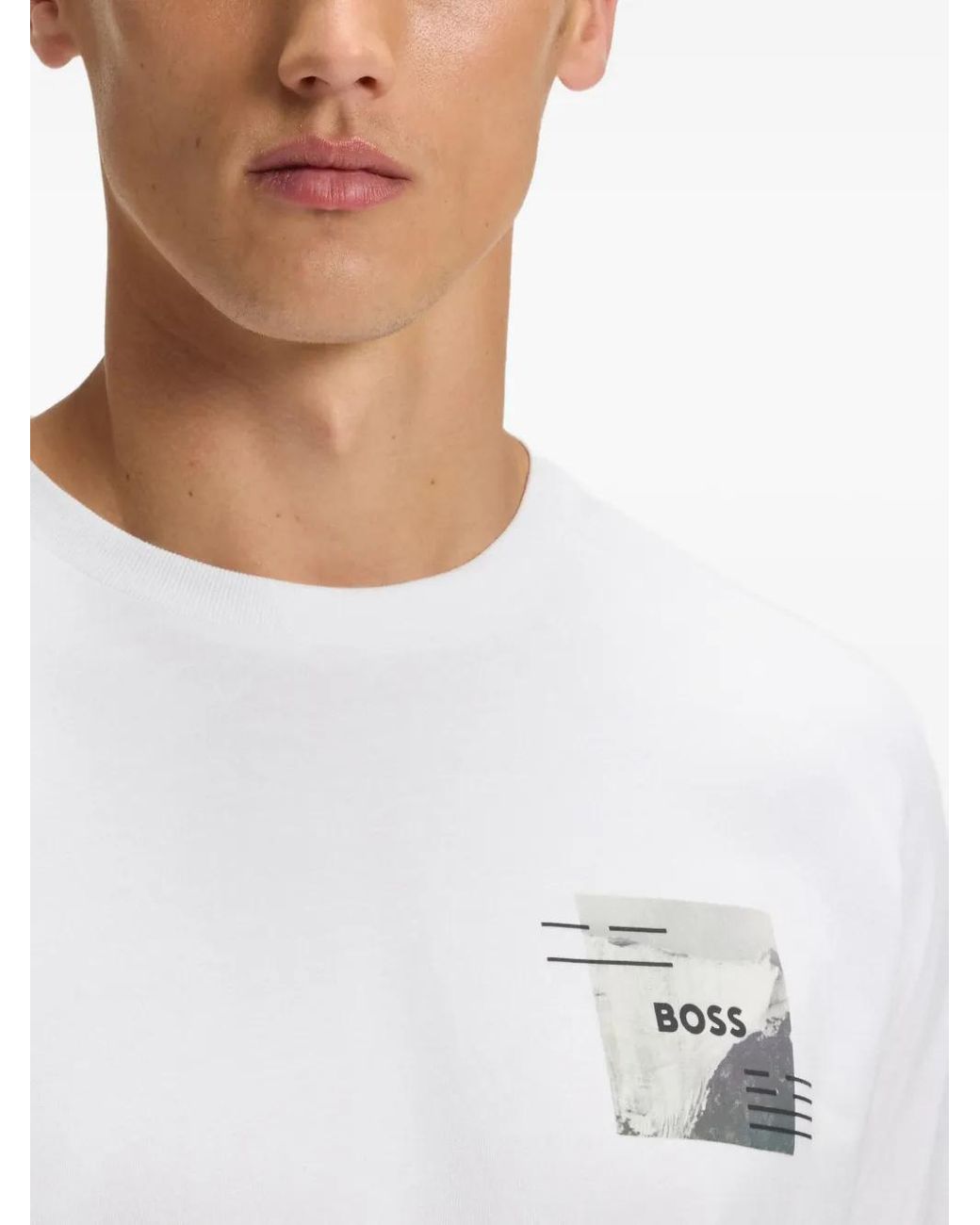 Boss White Graphic-Print T-Shirt for men