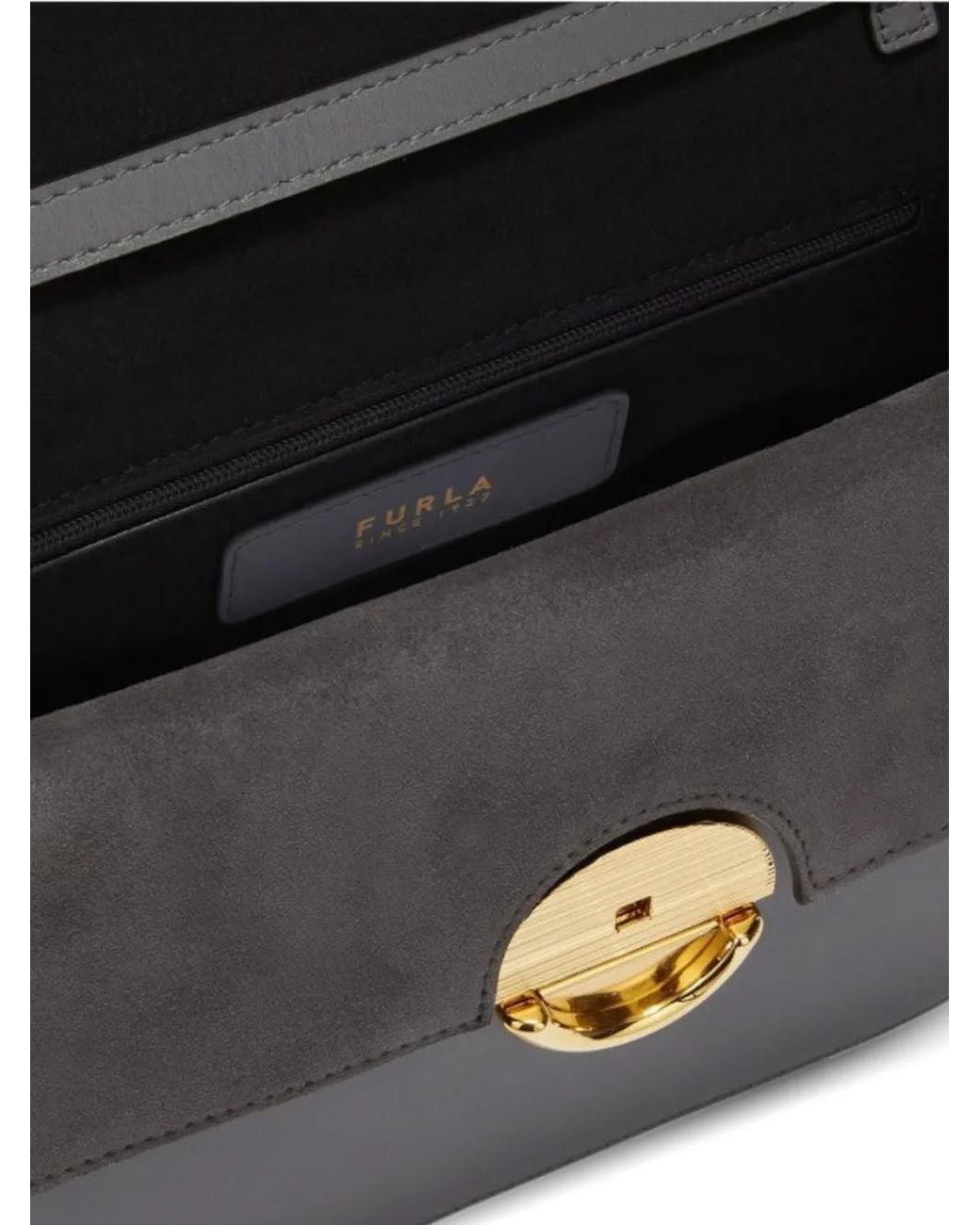 Furla Gray Logo-Plaque Foldover Cross Body Bag
