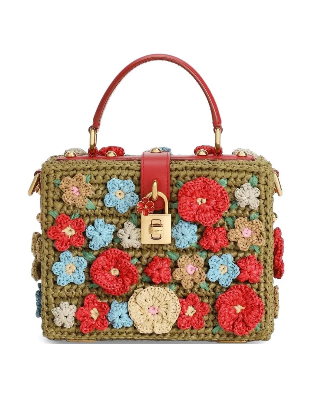 Dolce & Gabbana Red Dolce Box Raffia Crochet Handbag