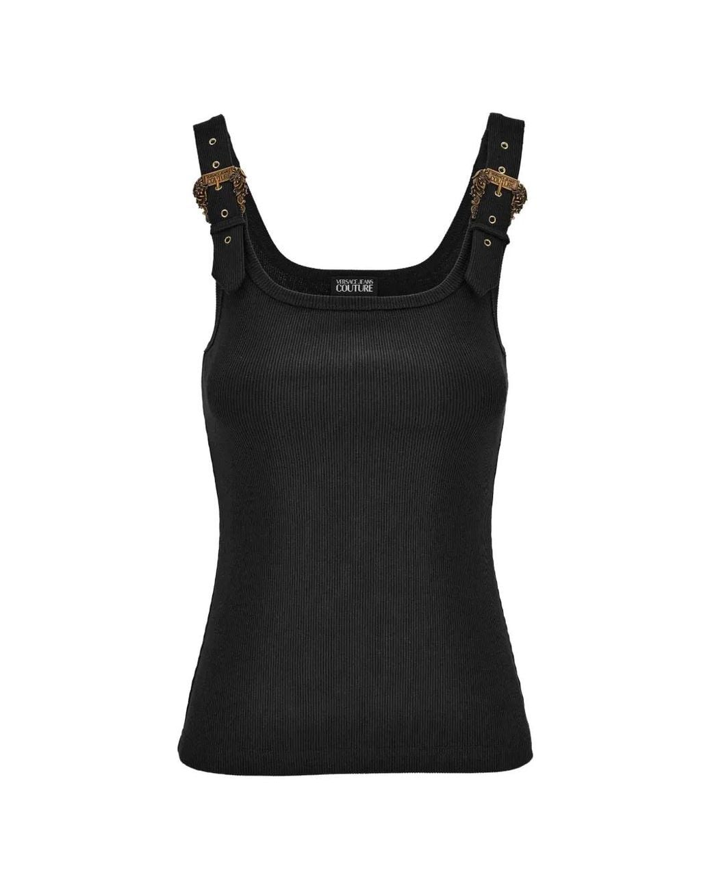 Versace Jeans Couture Black Ribbed-Knit Buckle Tank Top
