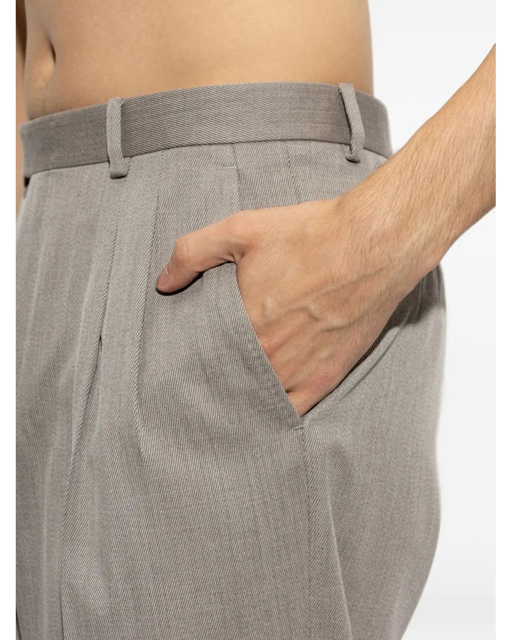Brioni Gray Pleated Wool Trousers for men
