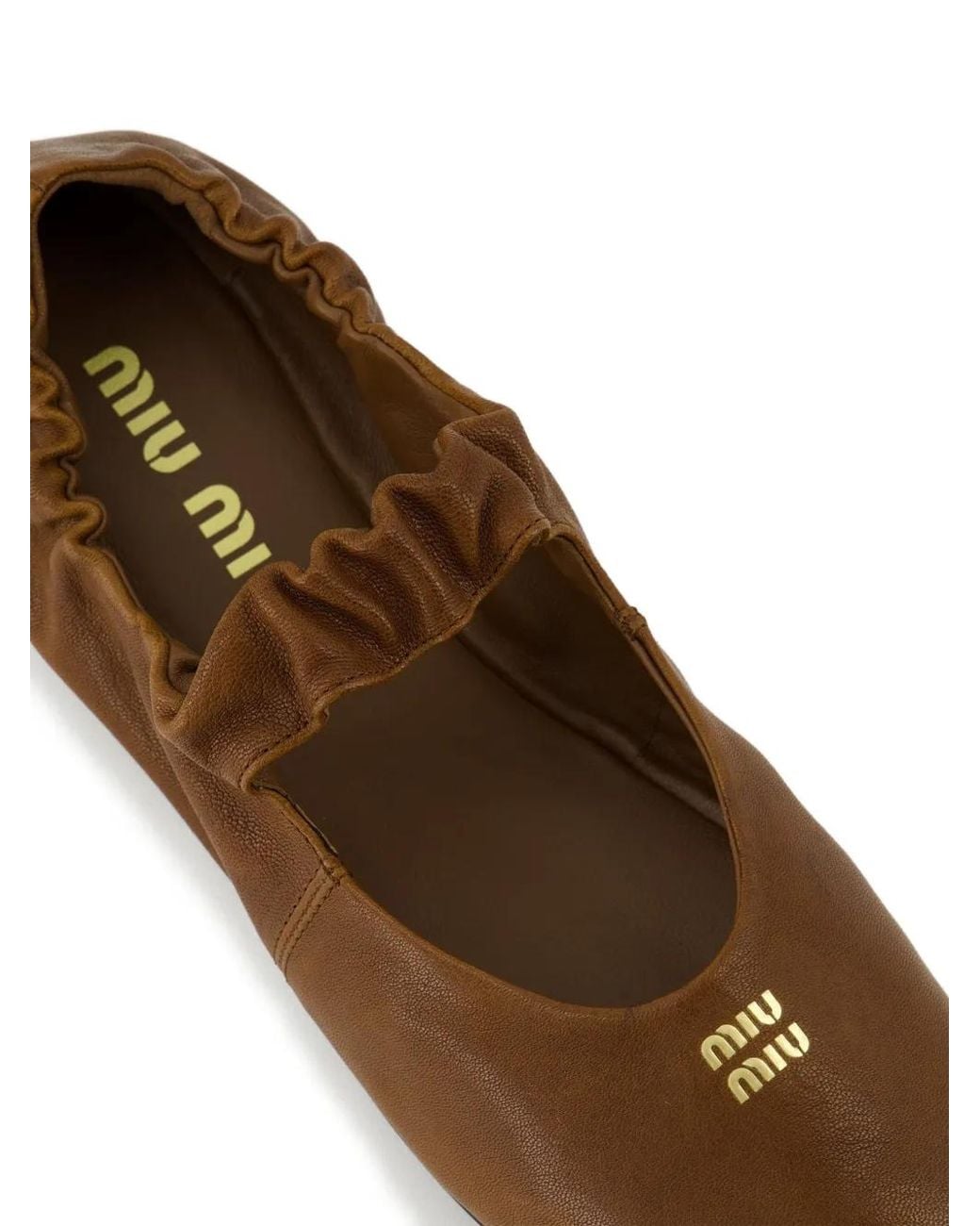 Miu Miu Brown Ruched Leather Ballet Flats