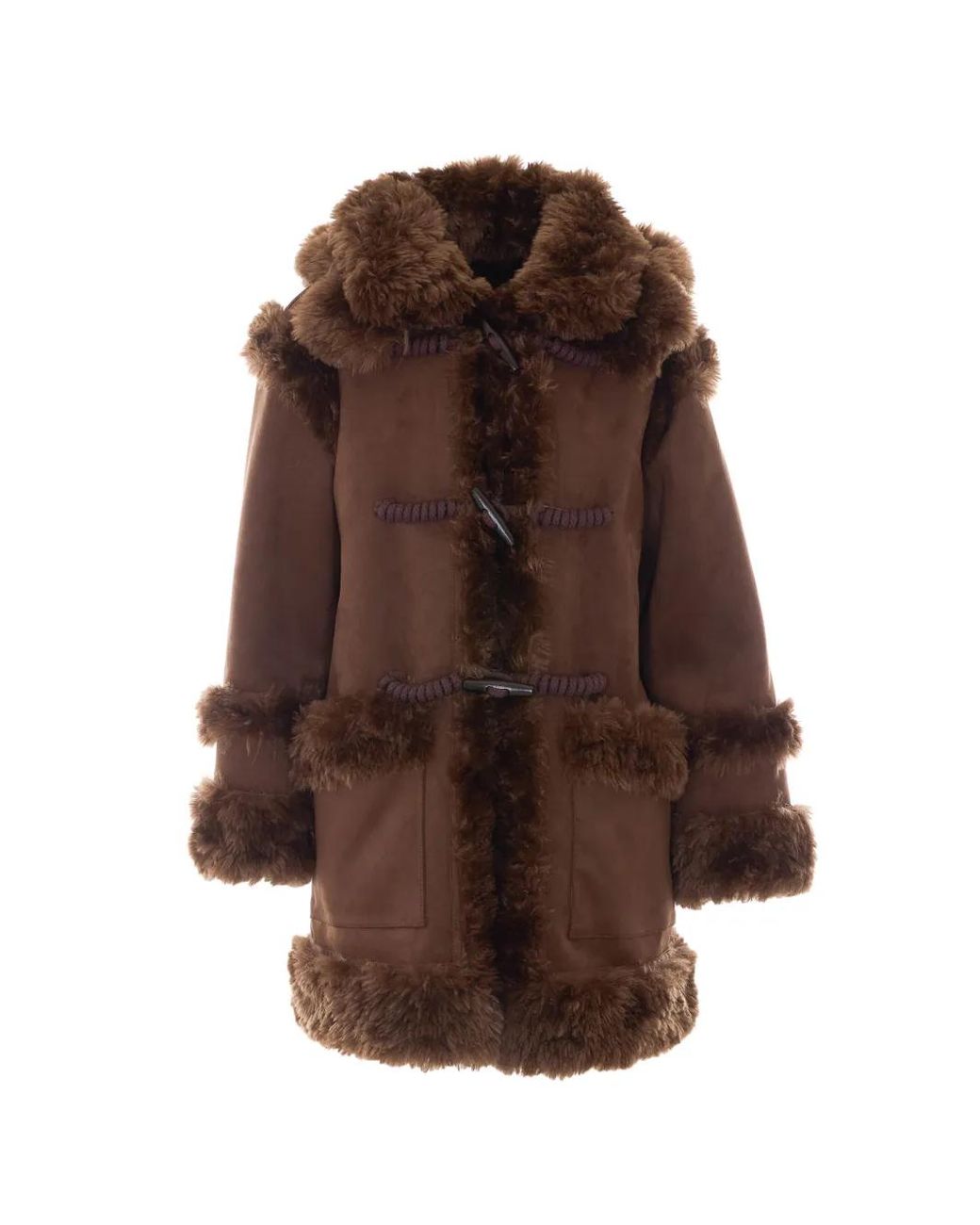 Abrigo Reversible Con Ribete De Pelo Artificial Vegancode de color Brown