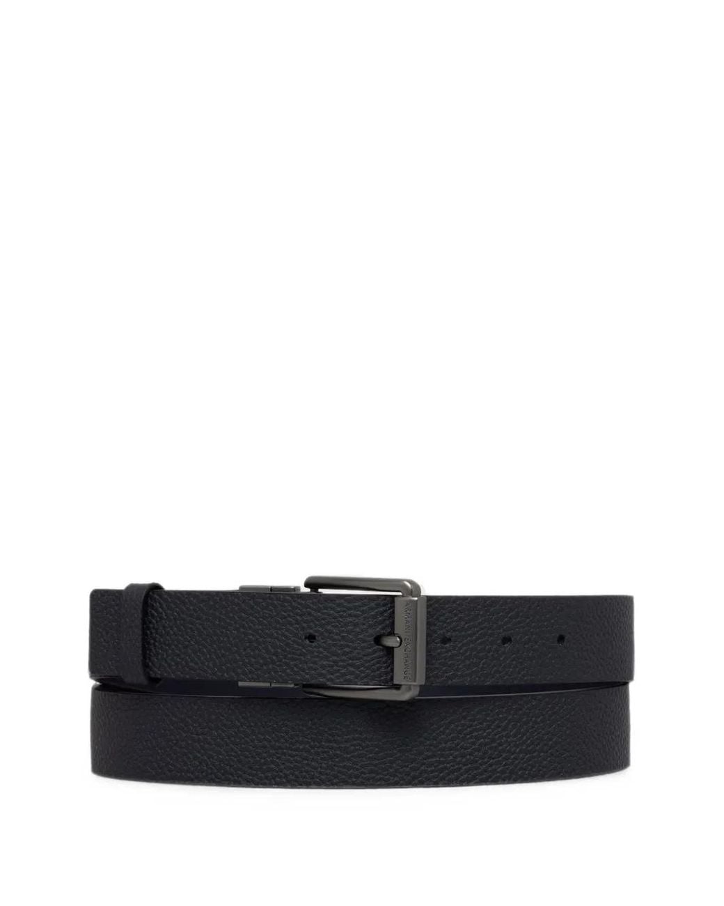 ARMANI EXCHANGE Black Grained-Leather Buckle-Fastening Belt for men