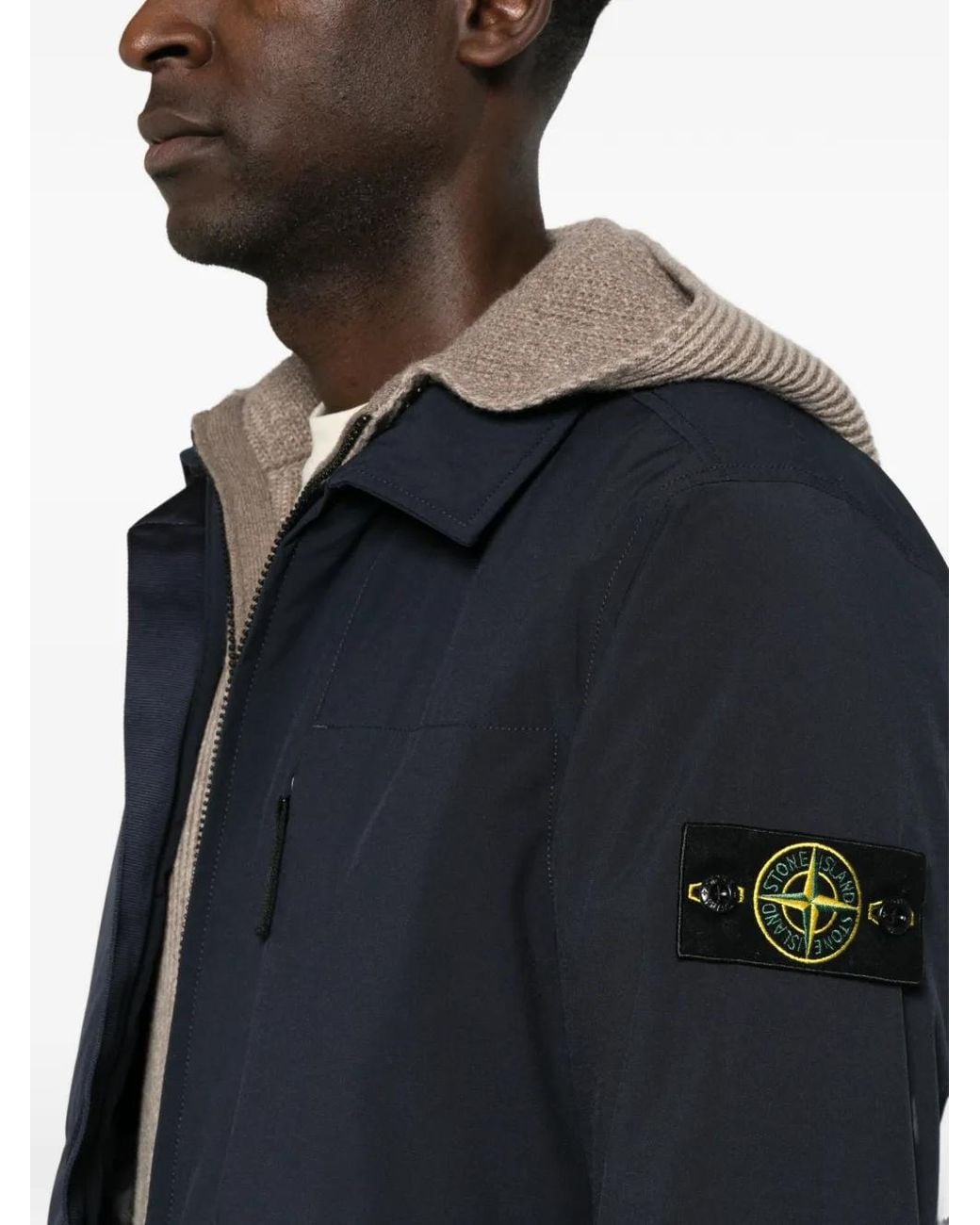 Stone Island Blue Logo-Patch Zip-Up Jacket for men