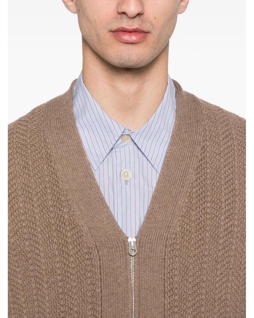 Fursac Brown V-Neck Zip-Up Cardigan for men