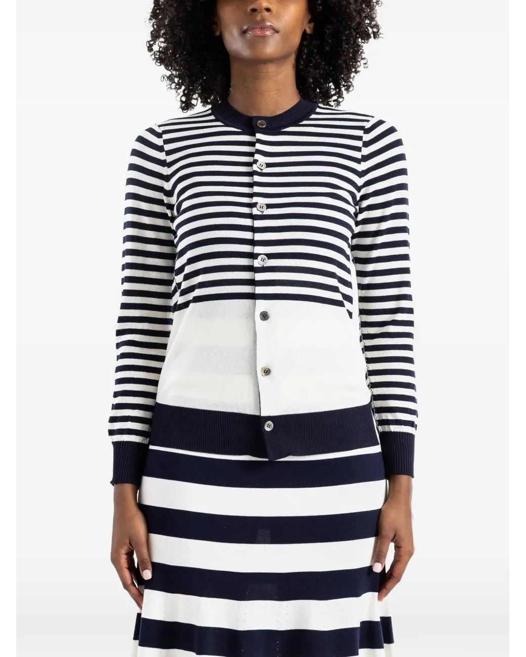Junya Watanabe Red Round-Neck Striped Cardigan