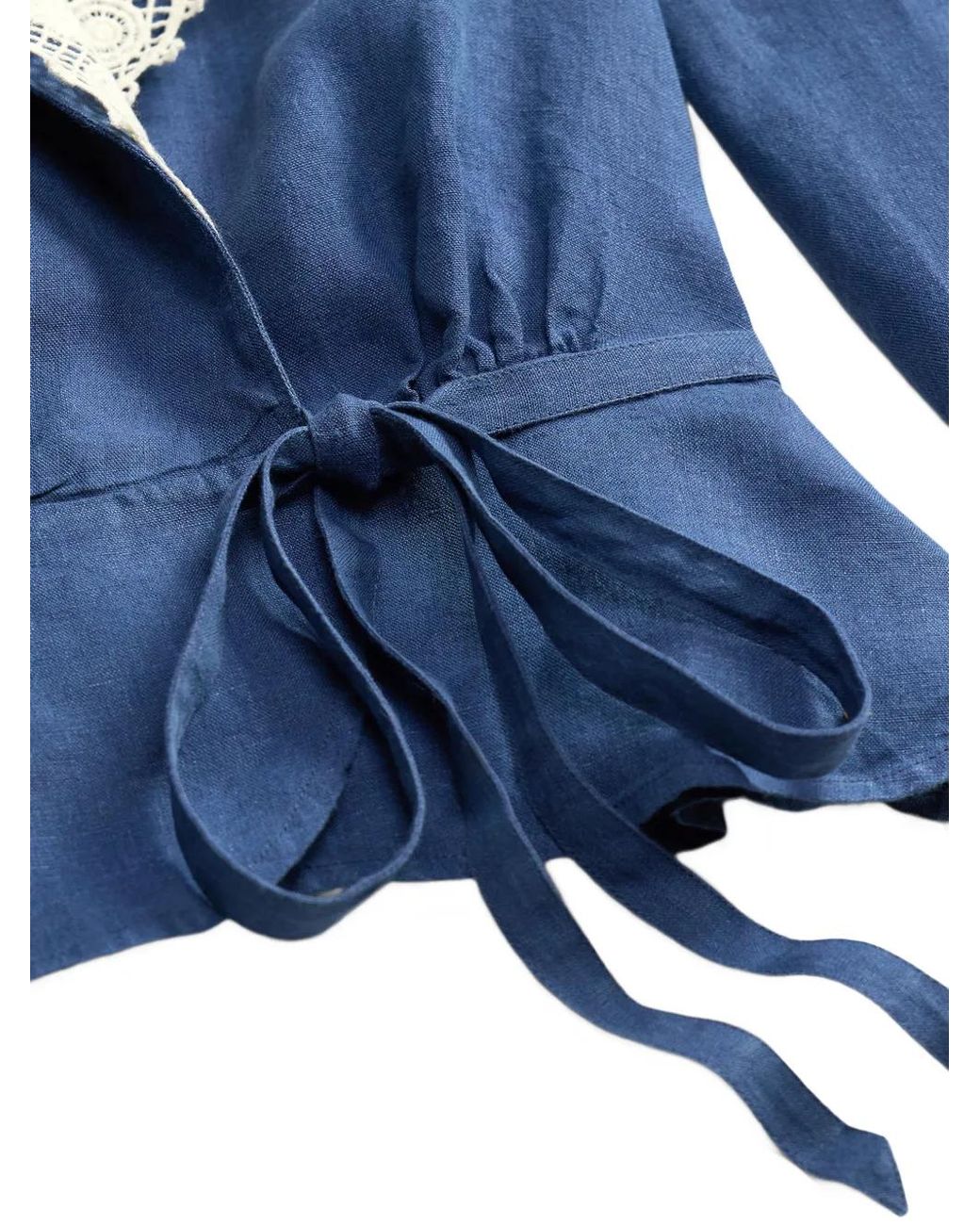 RRL Blue Lace-Trim Wrap Blouse