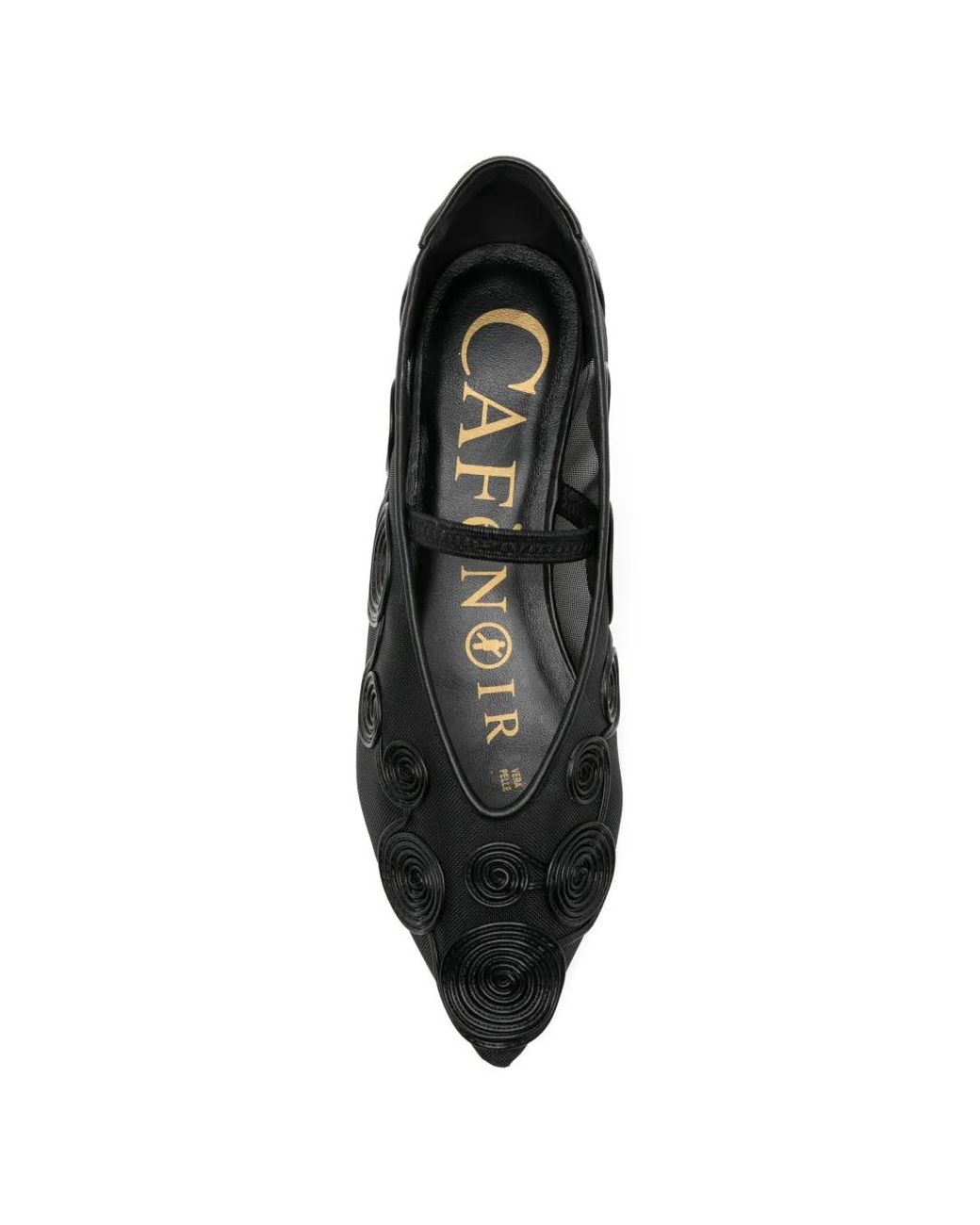 CafeNoir Black Spiral-Appliqué Ballet Flats