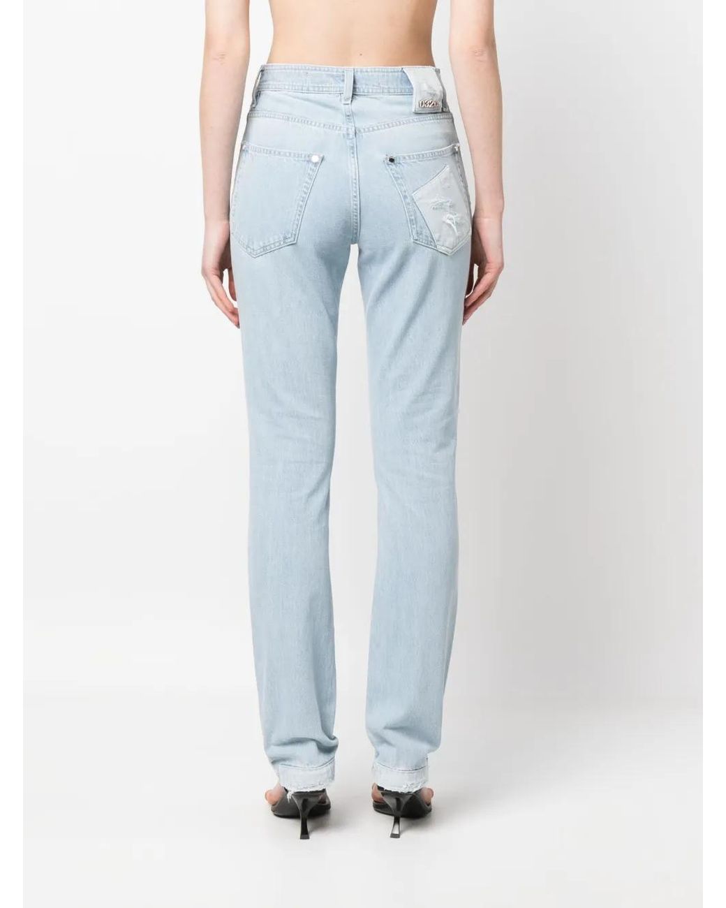 032c Blue Double Shift Ripped-Patch Straight-Leg Jeans