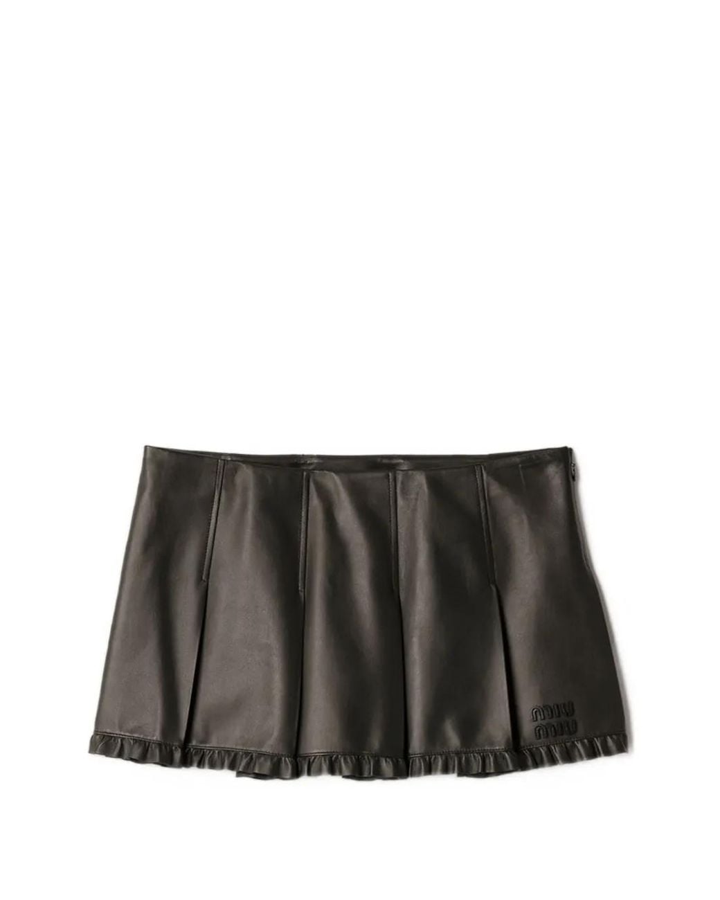 Miu Miu Black Pleated Nappa Leather Skirt