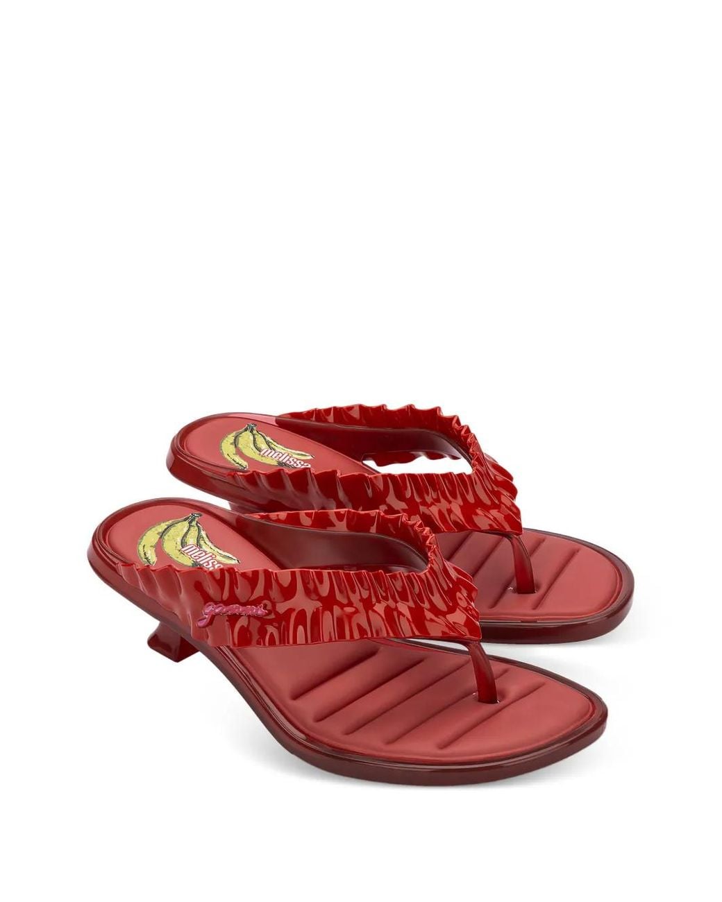 Melissa Red X Ganni Ruffled Kitten-Heel Sandals