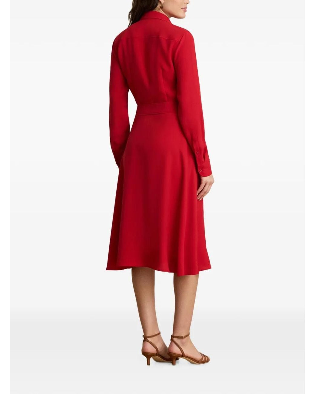 Ralph Lauren Red Belted Midi Dress