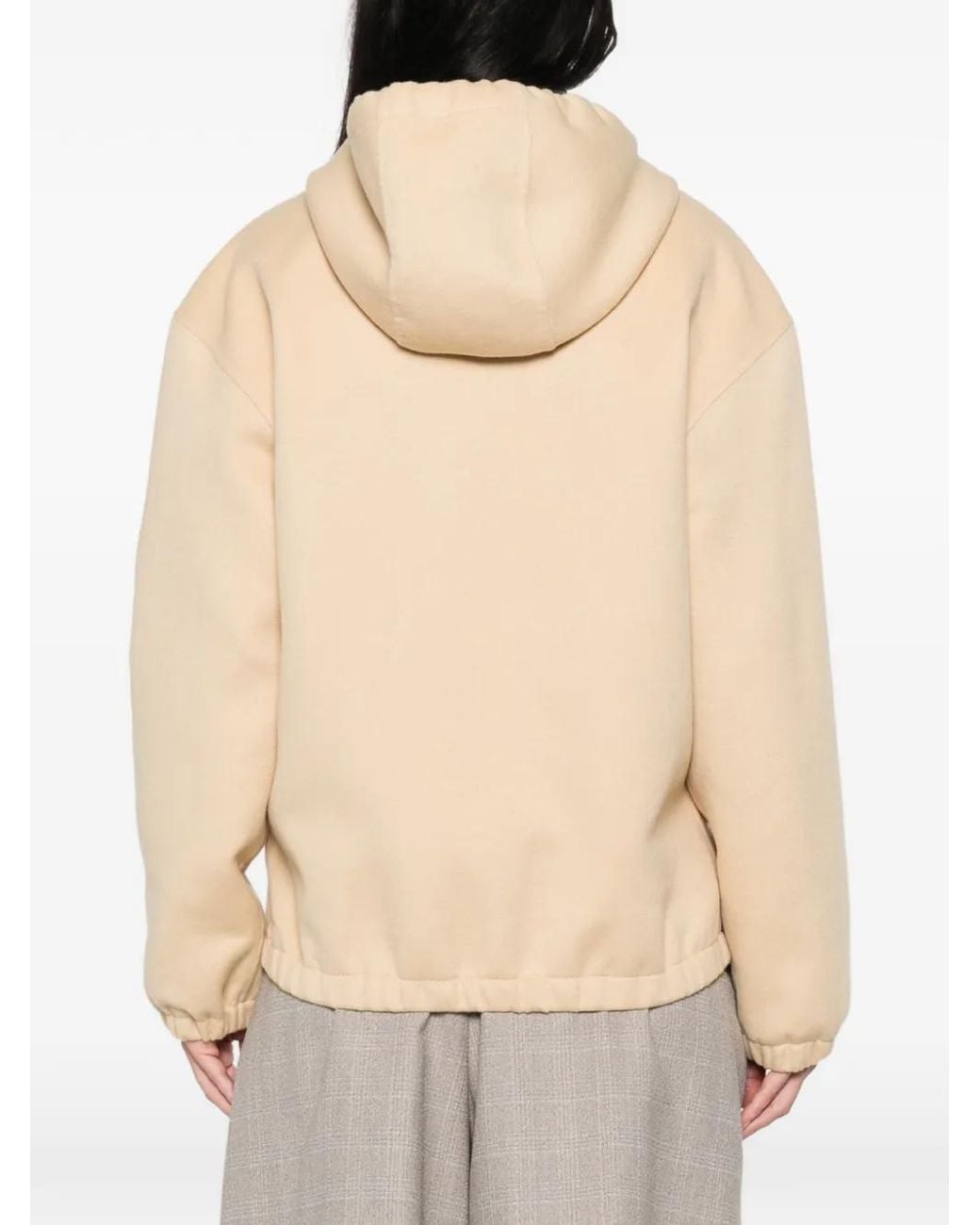 Miu Miu Natural Logo-Embroidered Zip-Up Hoodie