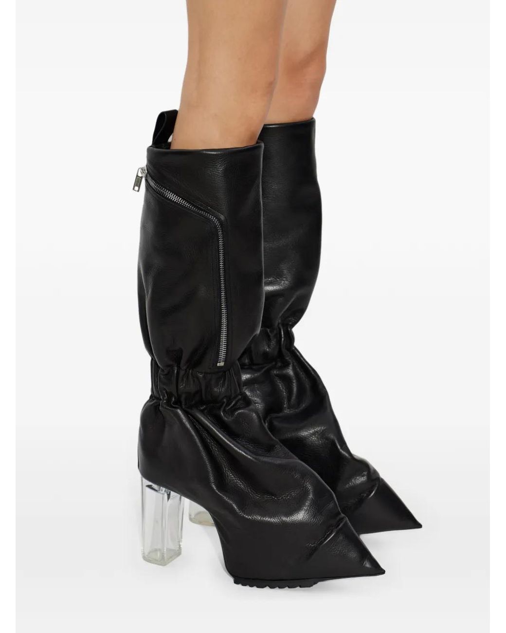 Rick Owens Black Bottes Taquito En Cuir À Fronces