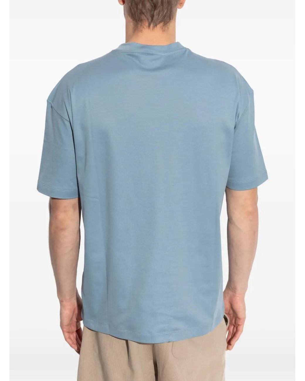 Giorgio Armani Blue Organic Cotton Interlock Crew-Neck T-Shirt for men
