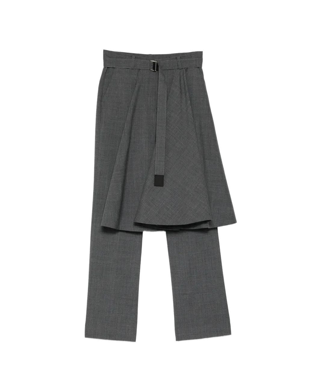 Sacai Gray Layered Belted Trousers