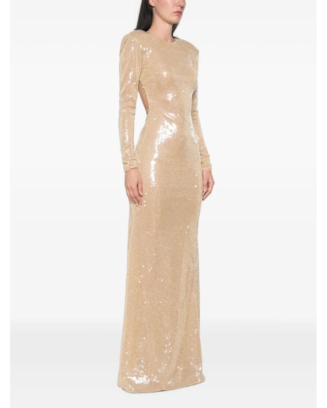 The New Arrivals Ilkyaz Ozel White Venom Sequin-Embellished Open-Back Maxi Dress