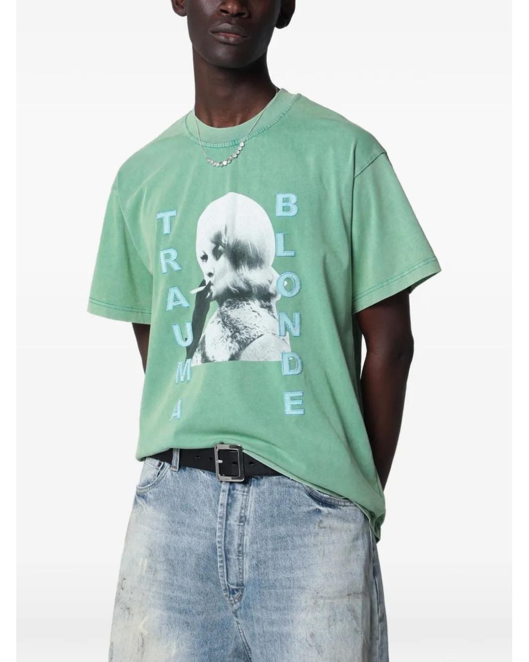 DAGGER Green Graphic-Print Cotton T-Shirt for men