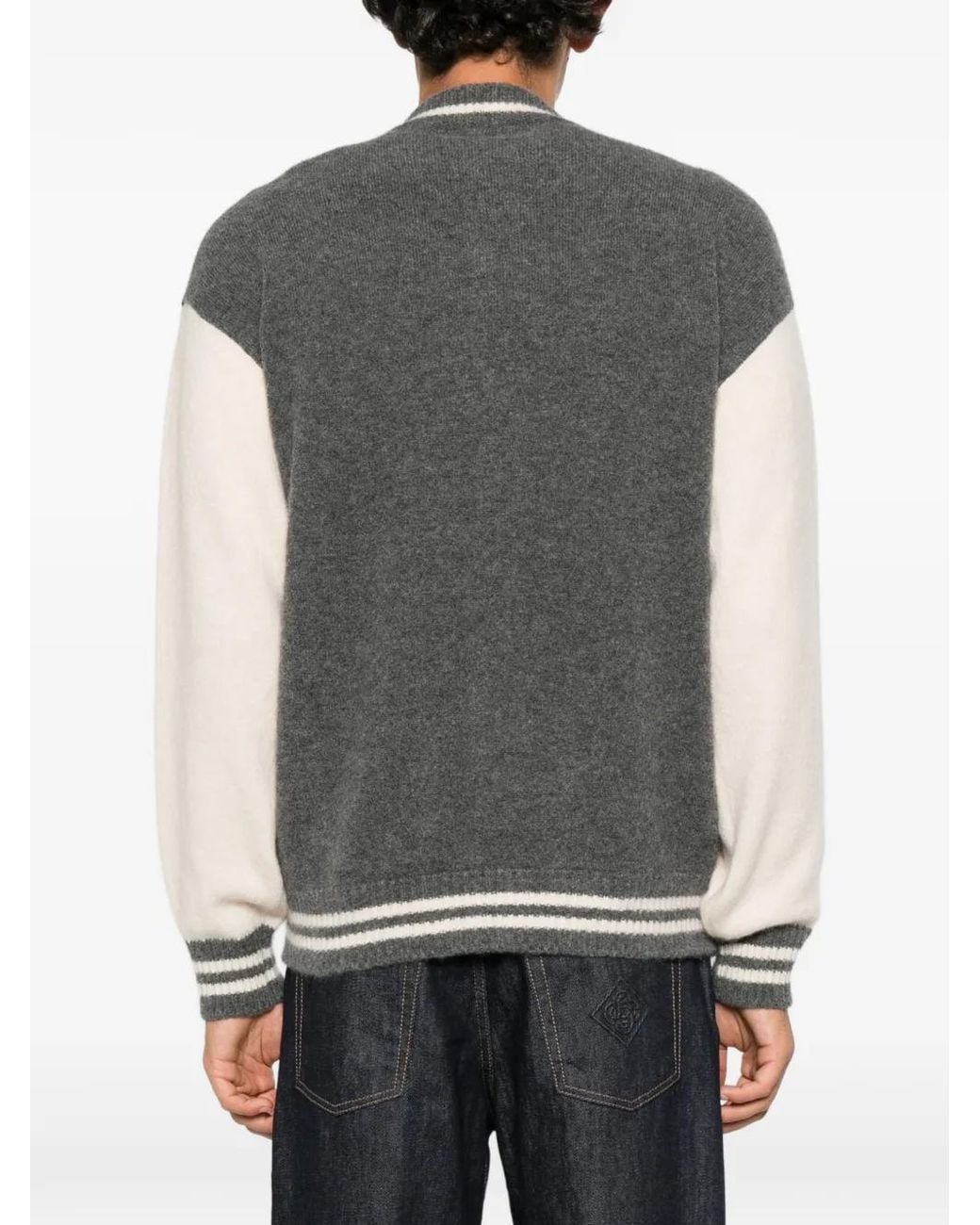 Laneus Gray Colour-Block Varsity Jacket for men