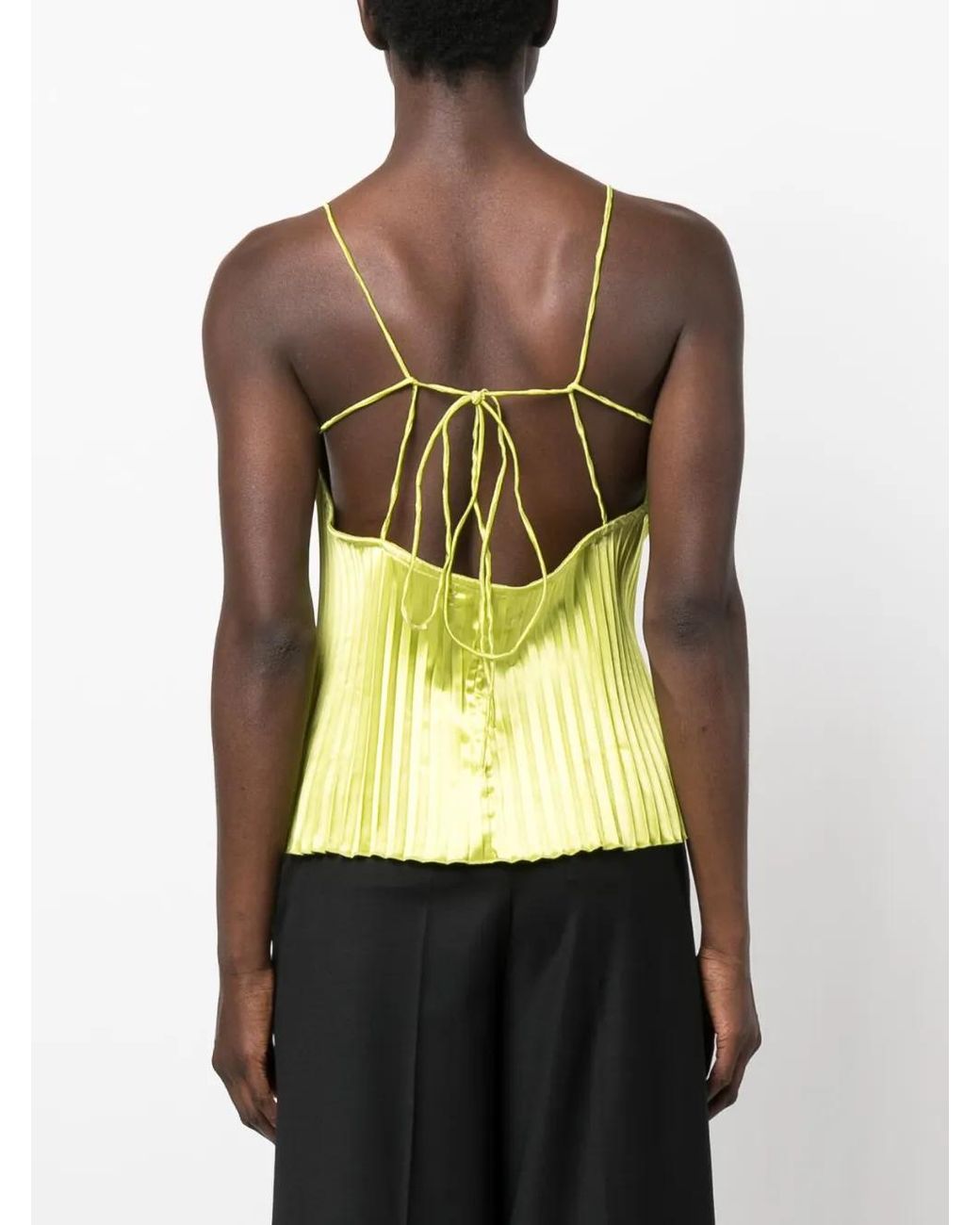 L'idée Yellow Fully-Pleated Sleeveless Blouse