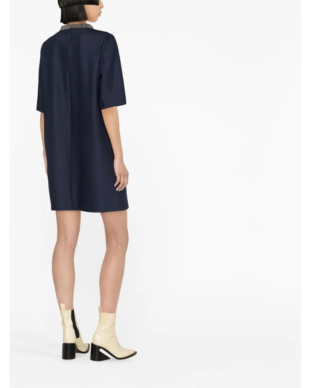Fabiana Filippi Blue Beaded Round-Neck Minidress