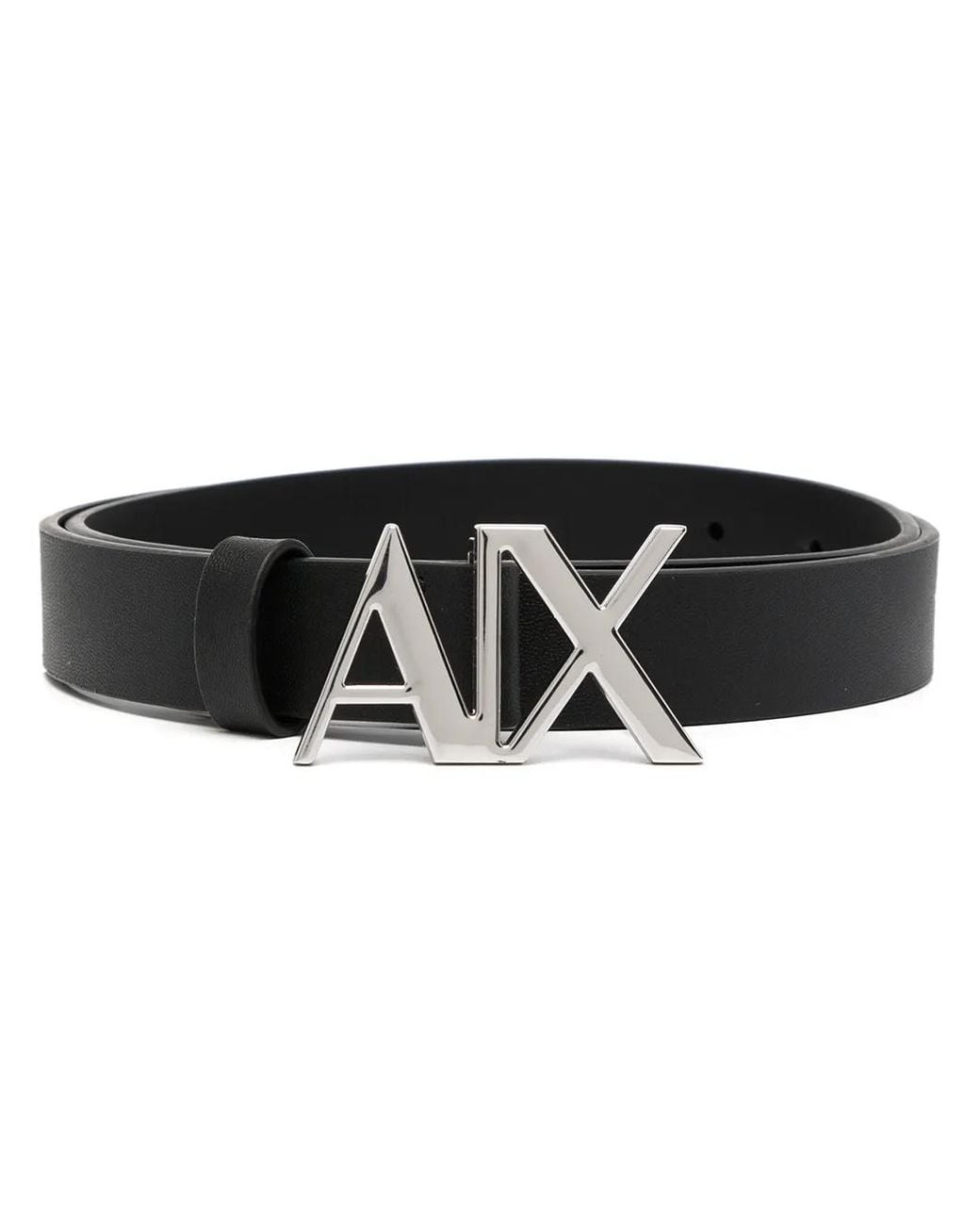 ARMANI EXCHANGE Black Logo-Buckle Leather Belt