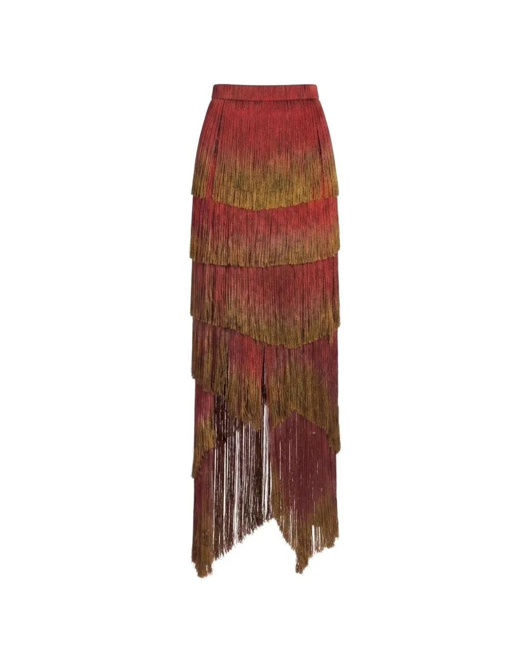 Gemy Maalouf Brown Tassel-Embellished Tiered Skirt