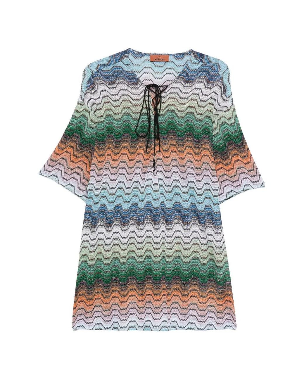 Missoni Gray Zigzag-Knit Lace-Up Mini Dress
