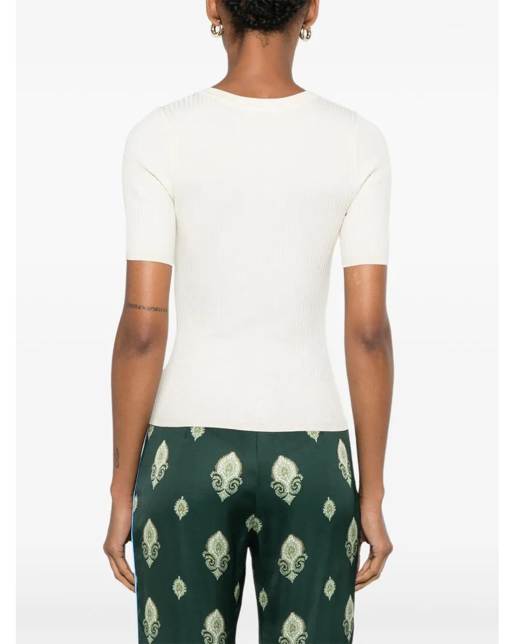 Sandro White Ribbed Button Placket Knit Top