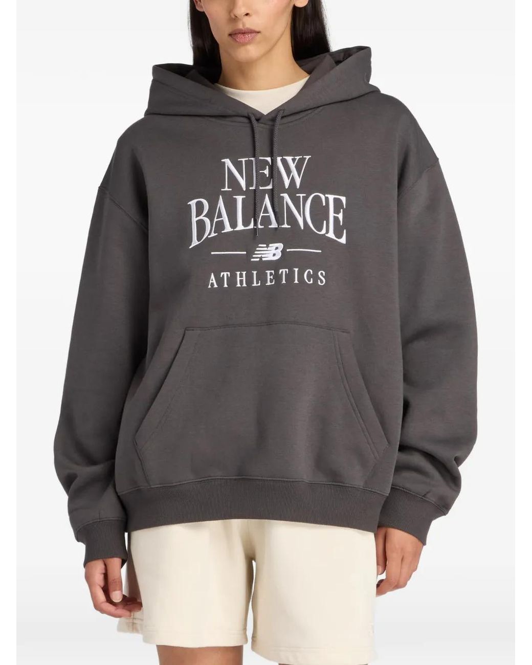 New Balance Gray Hoodie À Logo Brodé