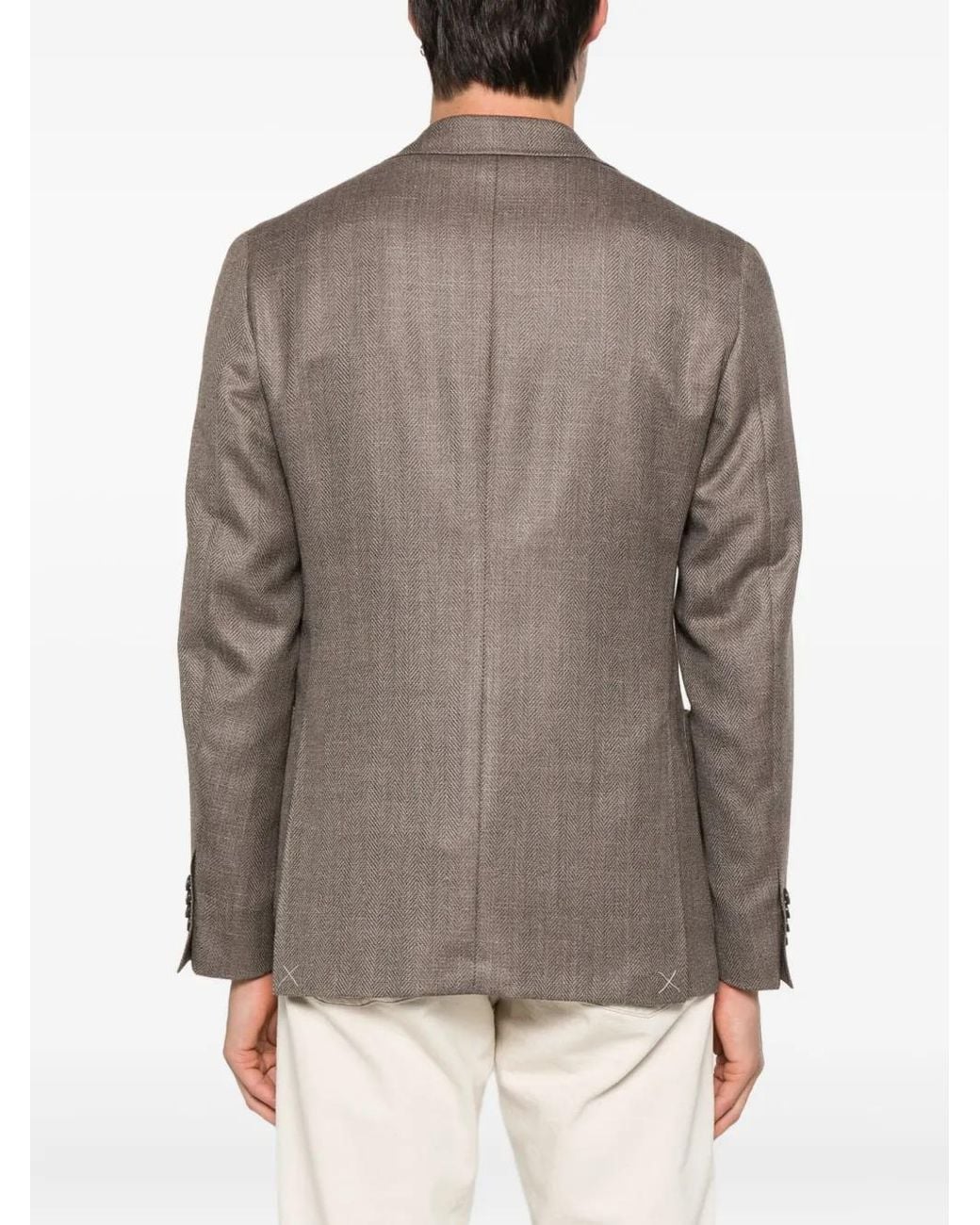 Canali Brown Herringbone Patch-Pocket Jacket for men