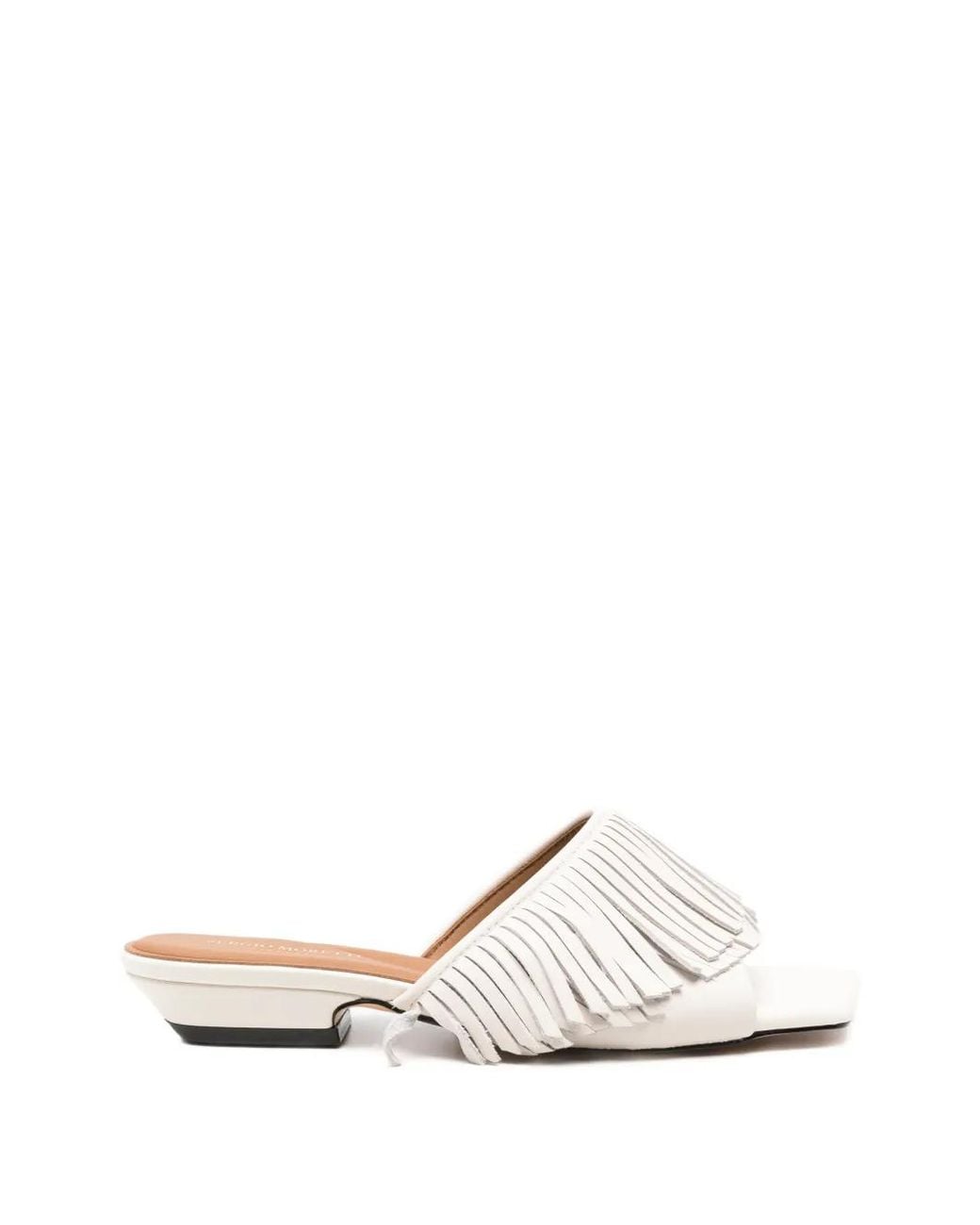 SERGIO MORETTI FIRENZE White Fringed Square-Toe Sandals