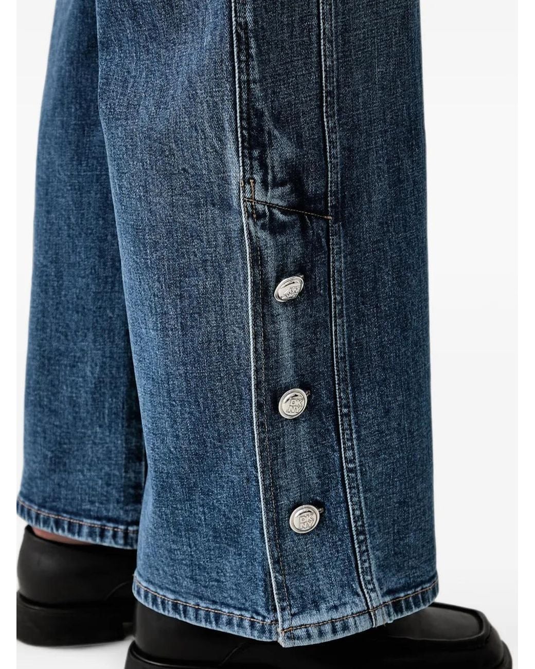DKNY Blue Button-Detail Wide-Leg Jeans