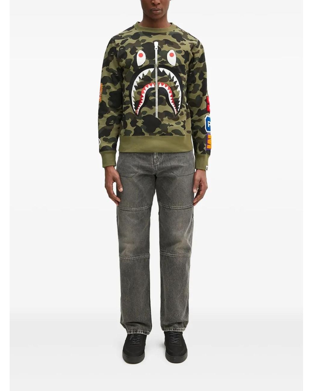 A Bathing Ape Green 1St Camo Shark Crewneck Sweatshirt for men