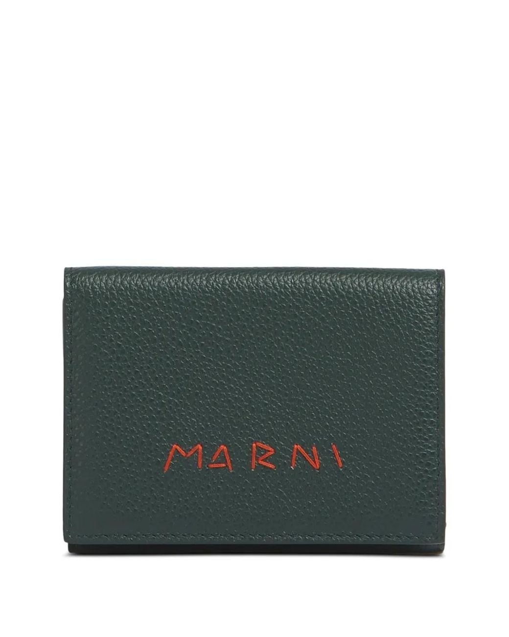 Marni Green Leather Trifold Wallet With Mending Embroidery for men
