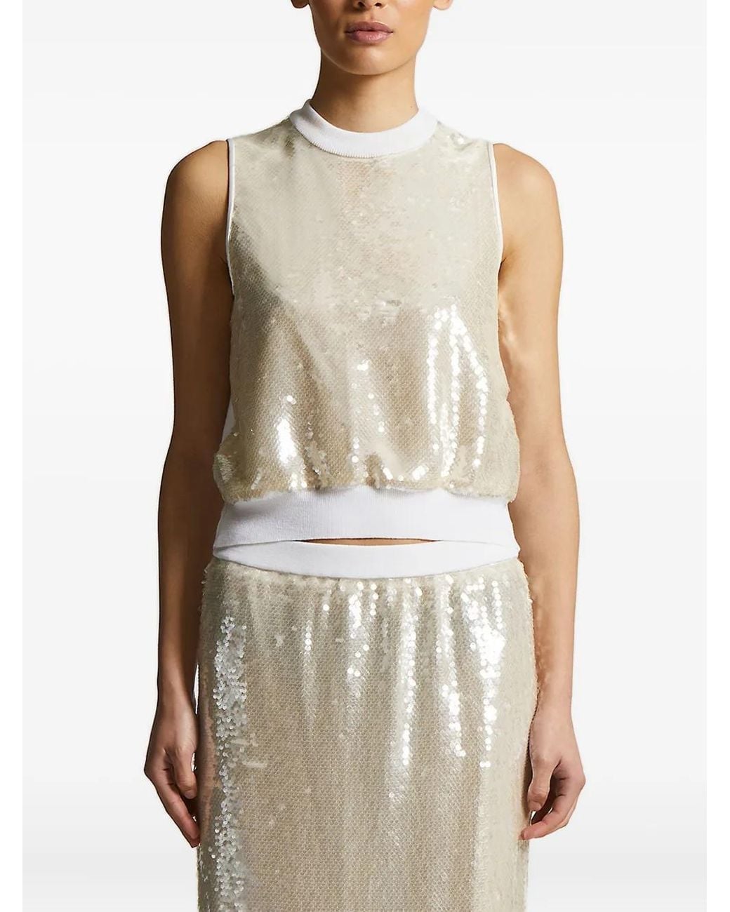 Peserico Natural Sequin-Embellished Sleeveless Top