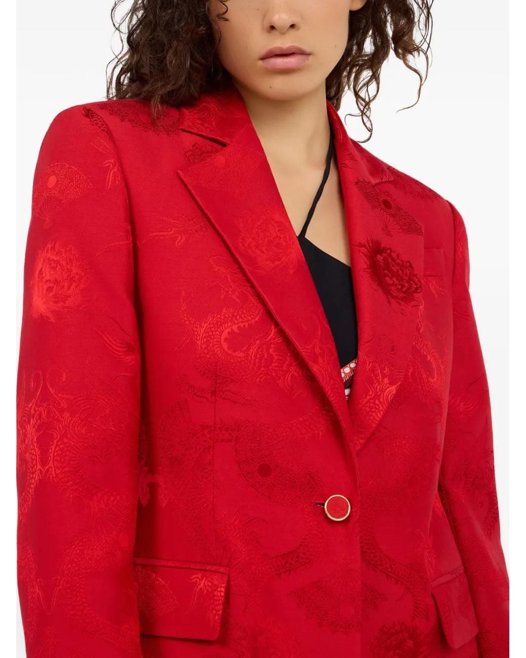 Roberto Cavalli Red Dragon-Pattern Button-Fastening Blazer